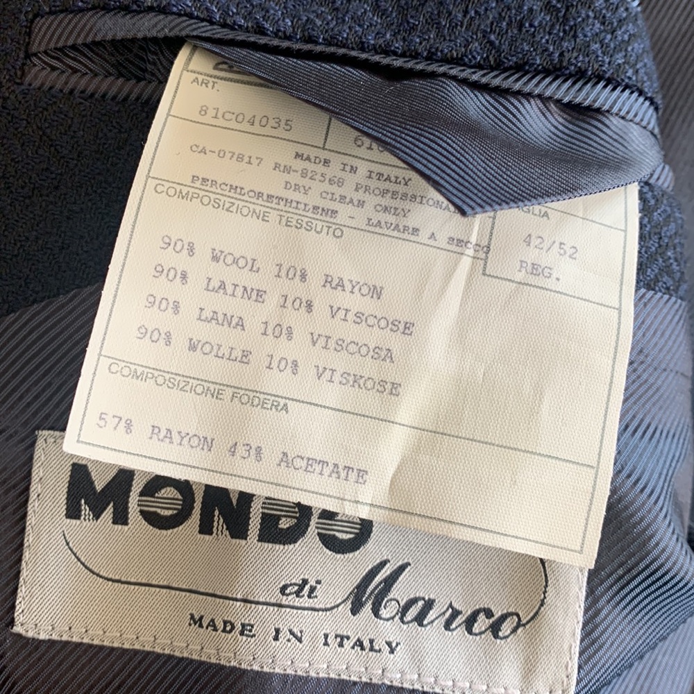 Mondo di Marco Blue Sport Coat Mens Size 42/52 Regular HIGH END, EUC - Picture 5 of 5